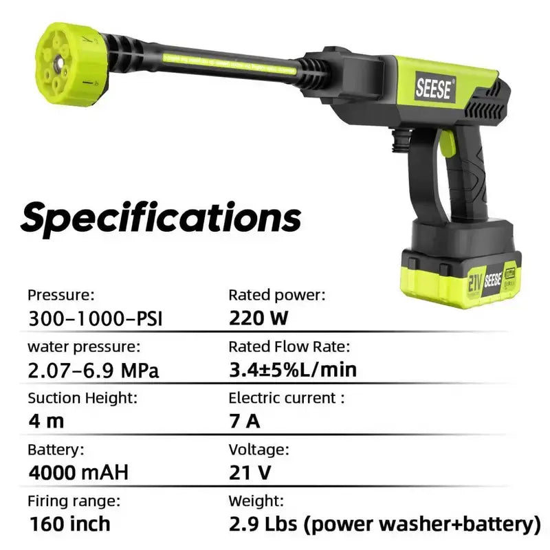 HydroJet Cordless Pressure Washer | Portable Foam Cannon Car Wash Kit